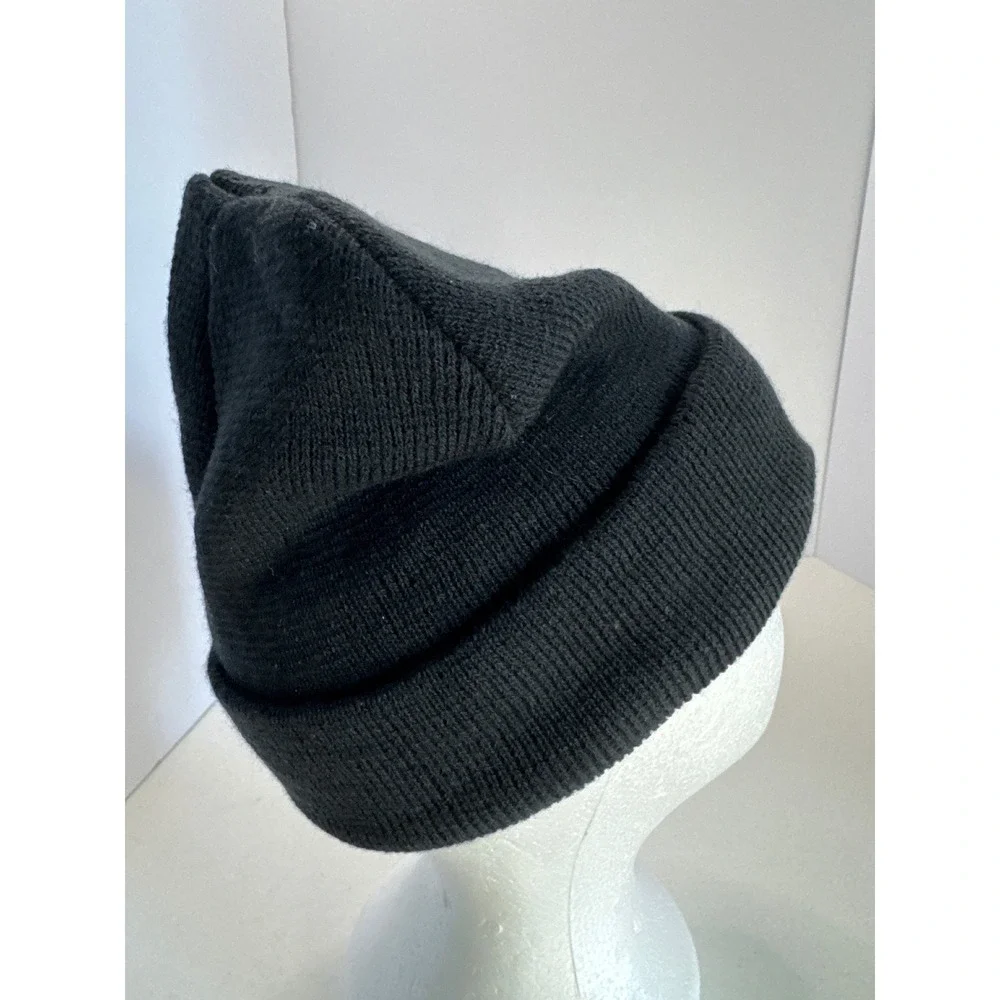 Kids Black Knit Beanie Hat Red Embroidered Spider Logo Acrylic Winter Cap
